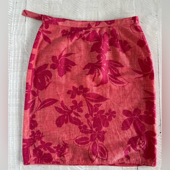 Women’s Vintage Y2K Linen Blend Talbots Floral Skirt Coral Orange and Pink Sz 10 - Picture 2 of 8